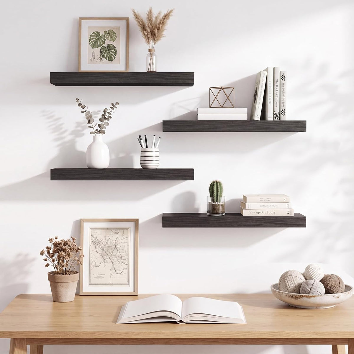 Fixwal Floating Shelves for Wall Decor (Black, Set of 4, 15.7 Inch)
