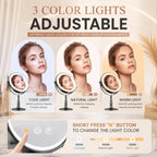 Vanity Mirror with Lights, 10X Magnifying Mirror with Light for Women, 2000 mAh Makeup Mirror with Lights and 3 Colors, 360 Degree, 2-Sided, 9 Inch, Black