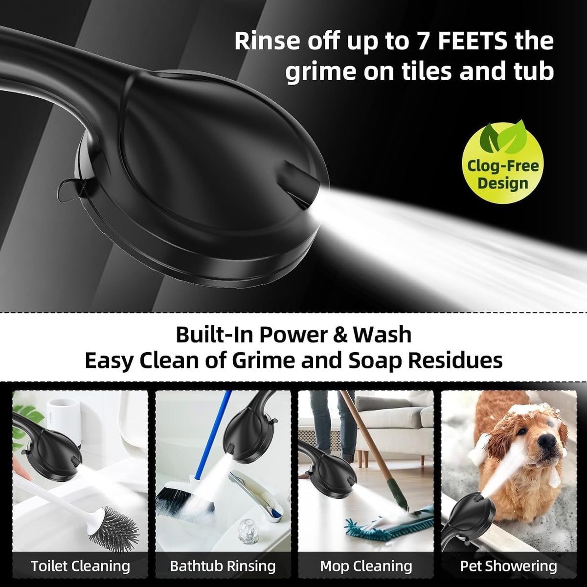 9 Functions High Pressure Handheld Shower Head with Power Wash