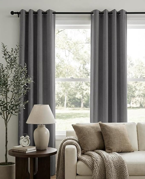 100% Blackout Shield Curtains, Dark Gray, 2 Panels, Linen Textured Look - Image 2
