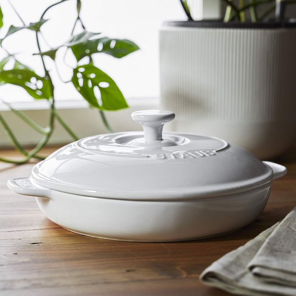 STAUB Ceramic 8-inch Round Covered Brie Baker - White