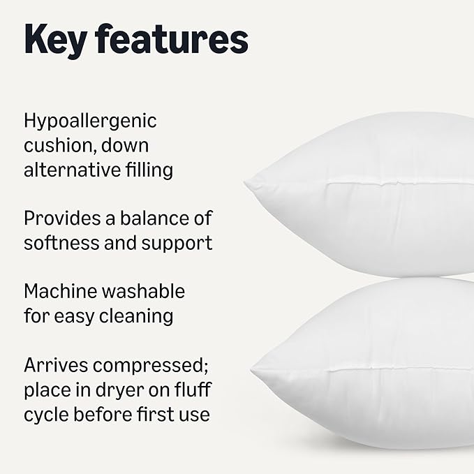 Amazon Basics Square Hypoallergenic Pillow Insert, Sofa Bed Couch Decorative - Image 2