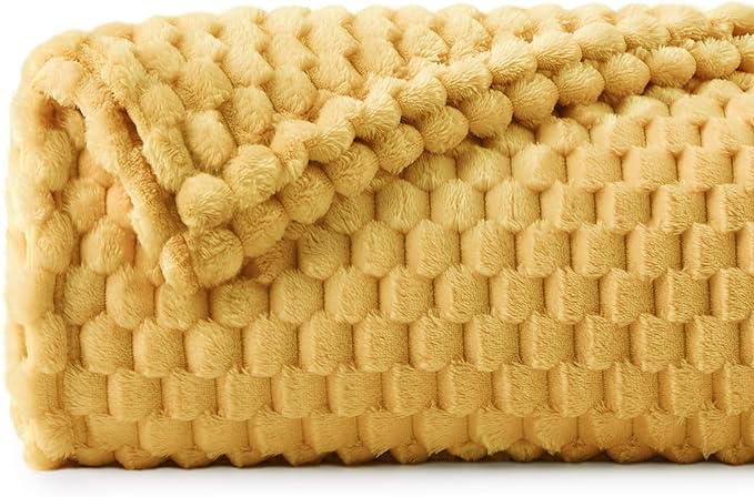 BEDELITE Jacquard Blanket- 3D Fleece Decorative Yellow Throw Blanket, Super - Image 2
