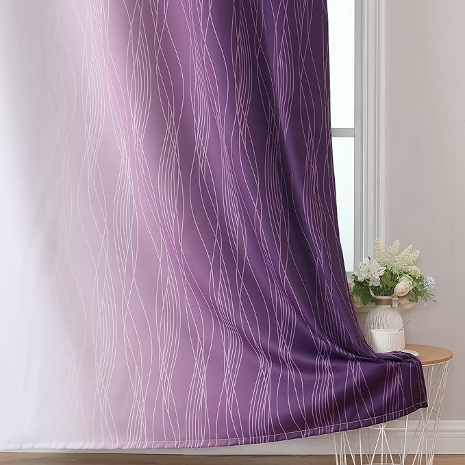Estelar Textiler Purple and Greyish White Blackout Curtains 54 Inch Length - Image 6