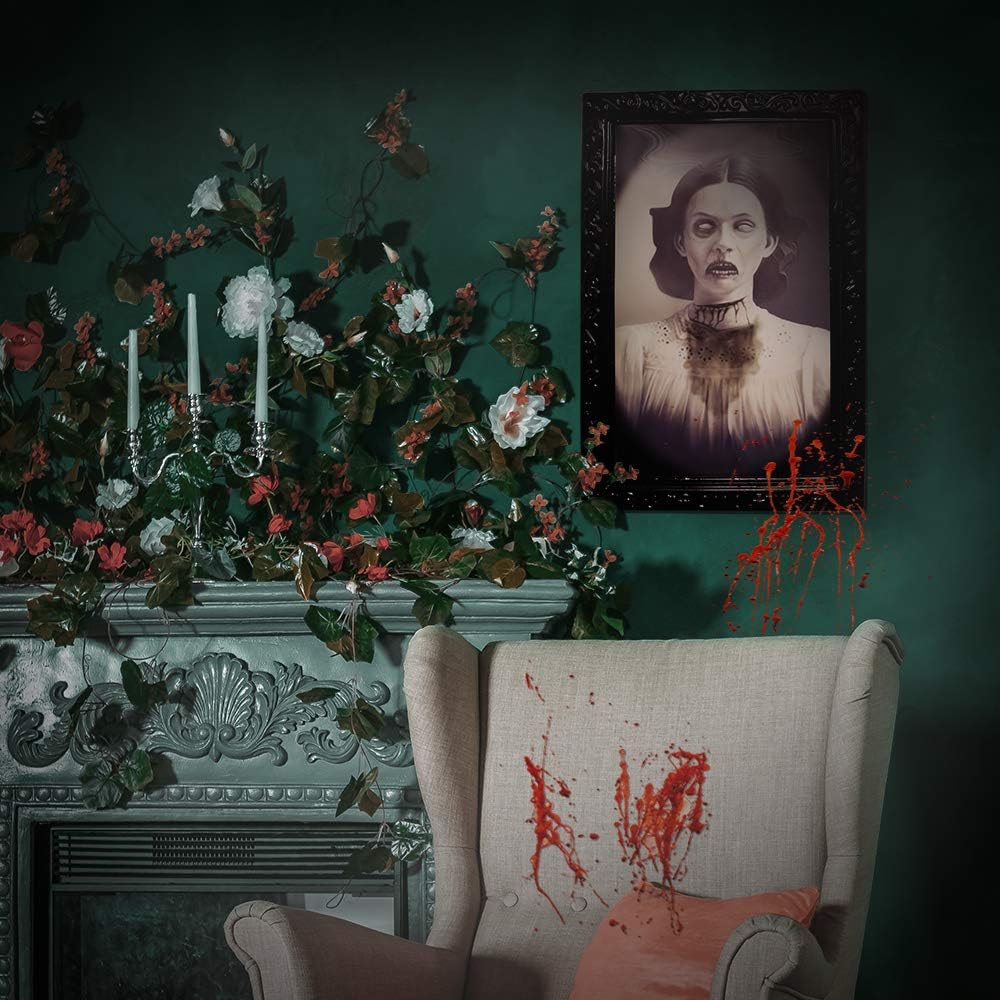 YBB 4 Pack Halloween Moving Picture Frame, 3D Changing Face Horror Portrait Scary Decoration for Home Halloween Party, Castle, Haunted House Decor