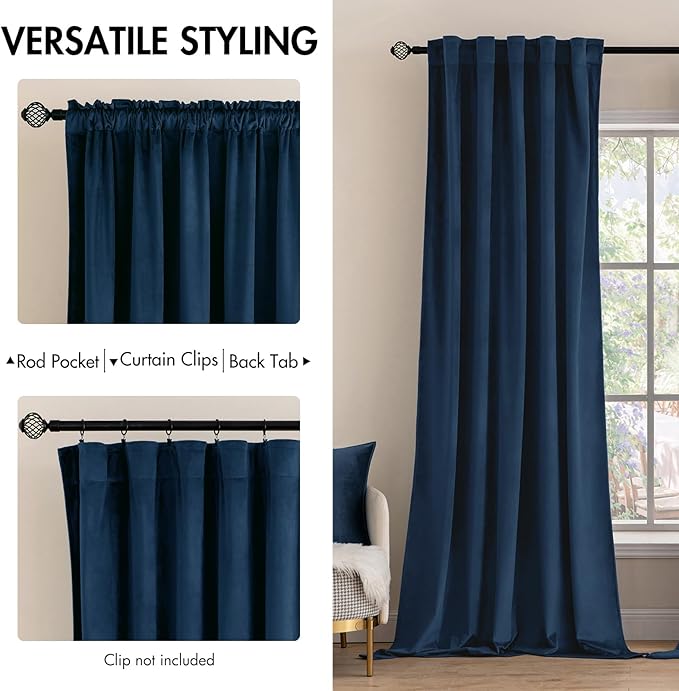 MIULEE Navy Blue Velvet Curtains 84 inches - Image 2