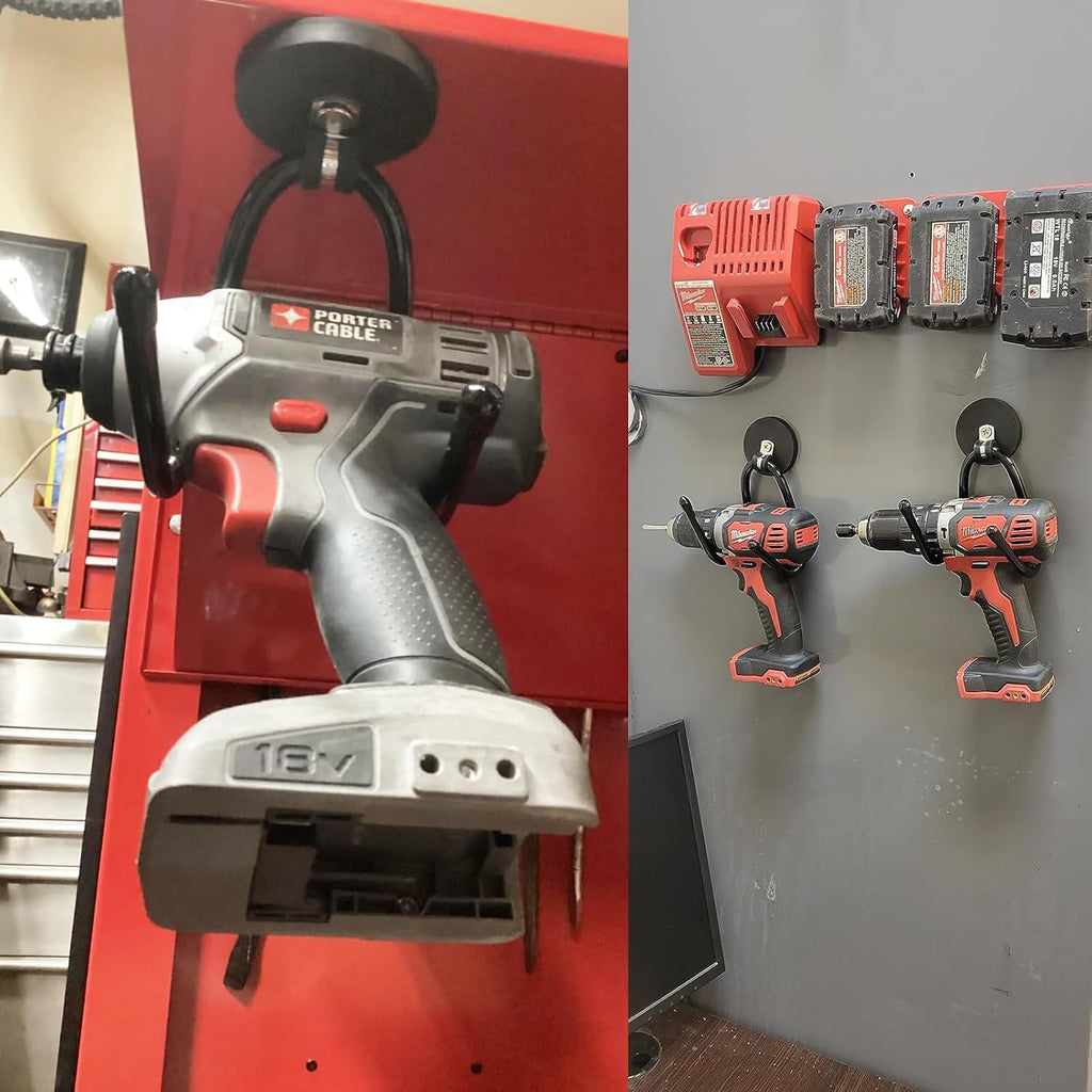 4 Pack Strong Garage Magnetic Hooks, Power Tool Organizer Rack, Heavy Duty Storage Utility Magnet Hooks for Power Drill,Garden Tools, Hose,Pegboard,Garage, Workshop for Indoor & Outdoor Hanging