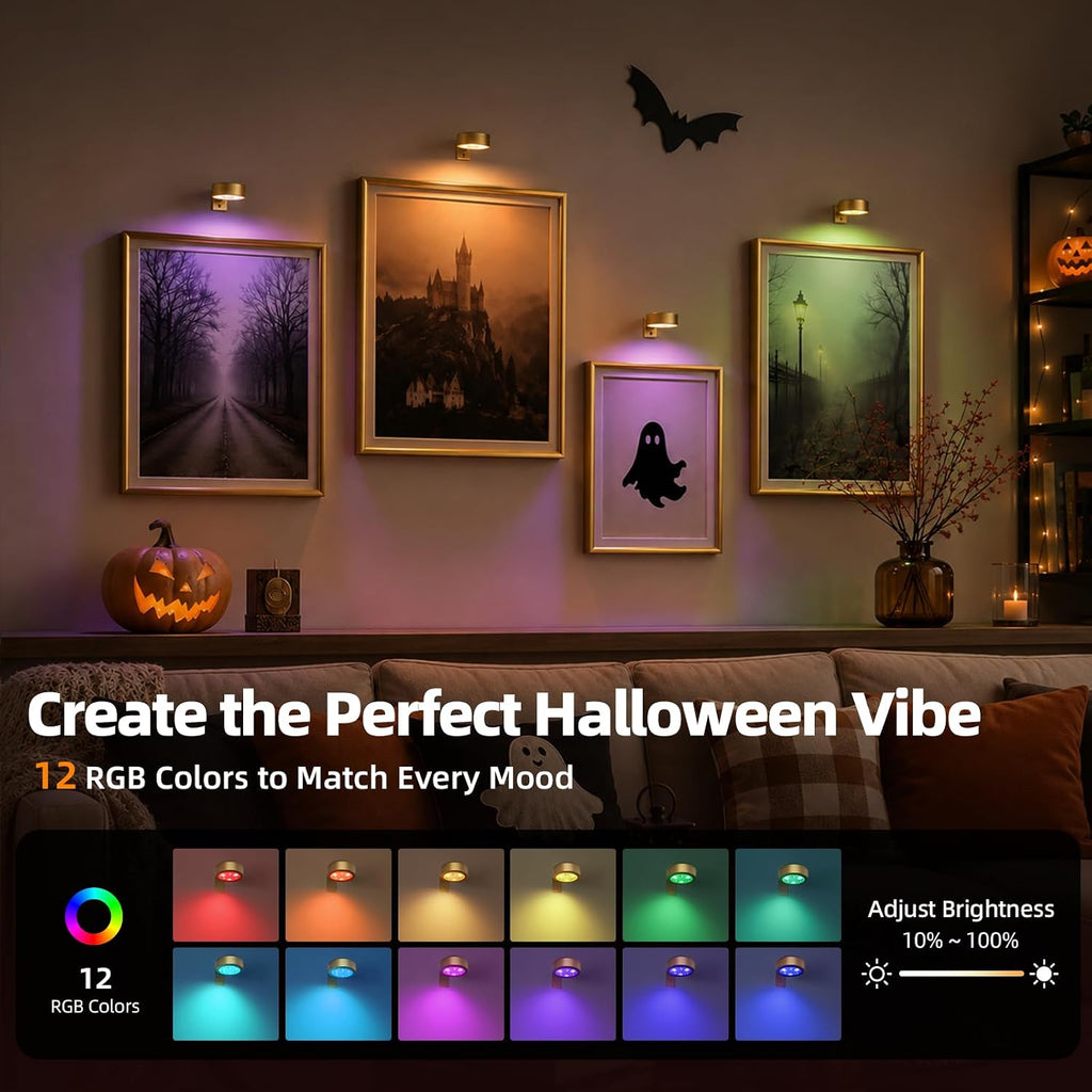 EZVALO Picture Lights for Wall, 2000mAh Rechargeable Battery Magnetic Poster Lights with 3 Color Temps & 12 RGB, Remote Dimmable Timer Painting Light, Wall Decor Light for Art Display, Frame (3 Pack)