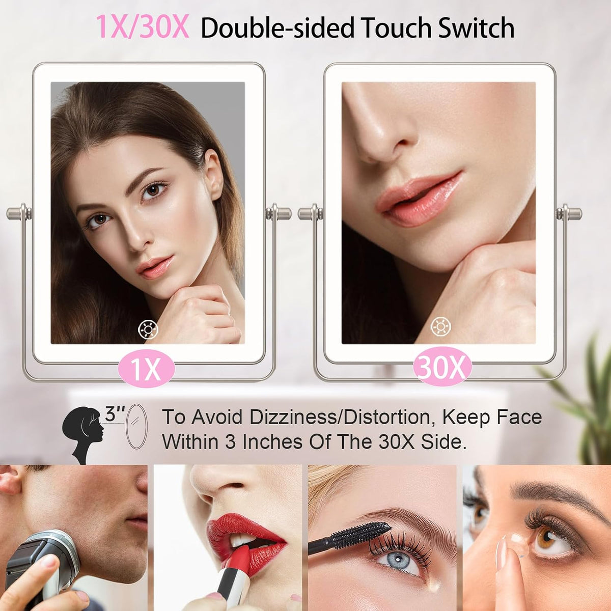 FASCINATE 8.7" 5000mAh Rechargeable Wall Mounted Makeup Mirror (Nickel)