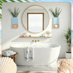 2 Pcs Beach Rustic Wood Wall Planter Vase, Coastal Decor, Seashell, Blue