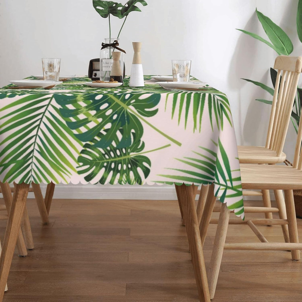 Palm Tropical Leaves Table Cloths Decorative for Dining Room, Palm Leaves Washable Tablecloth for Home, Restaurant, Outdoor Party Table Cover 54x72 Inch