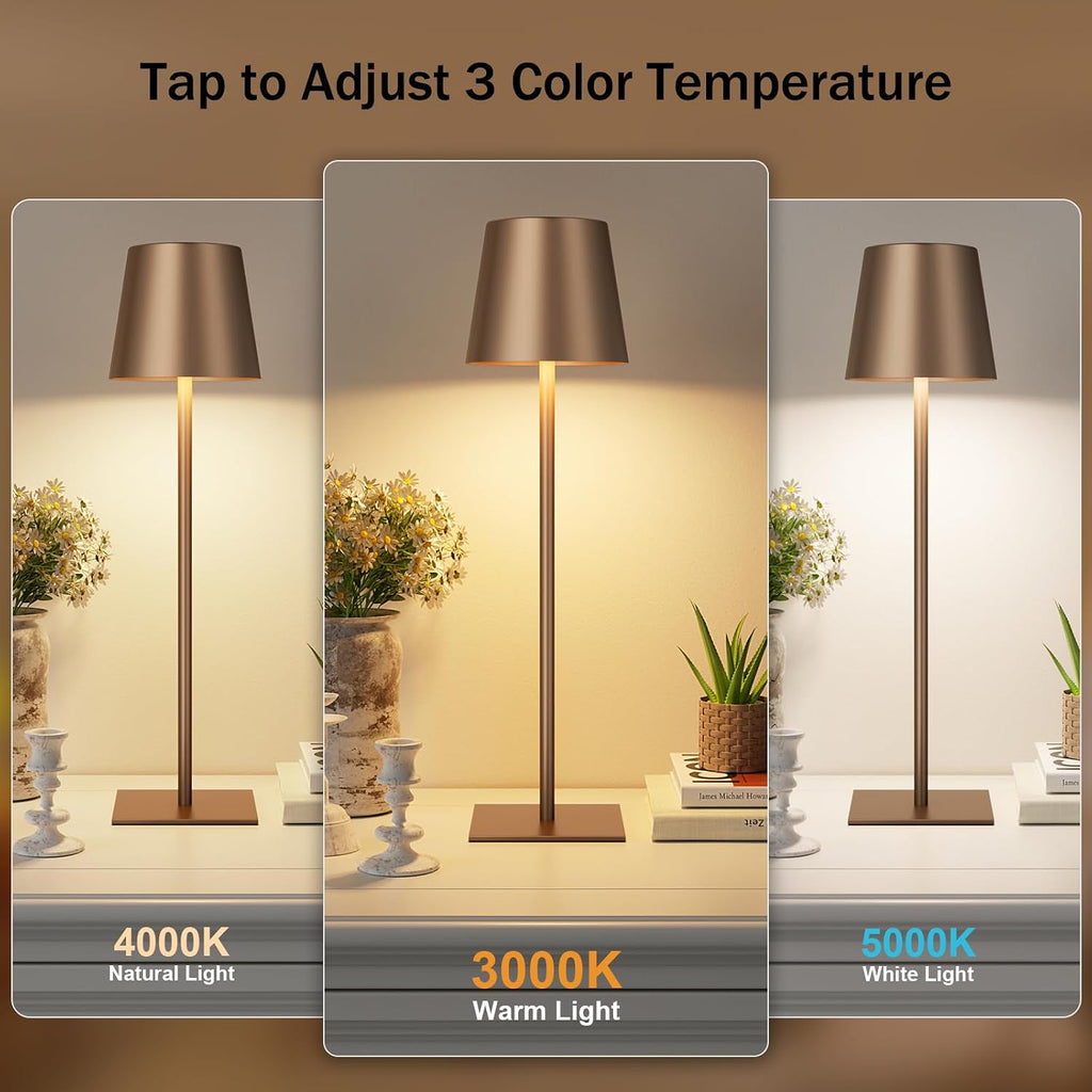 Kakanuo Brown Cordless Rechargeable Table Lamp, 2 Pack Portable Desk Lamp with 5000mAh Battery, Touch Control Stepless Dimming, for Dining, Outdoor Camping, Coffee Shop