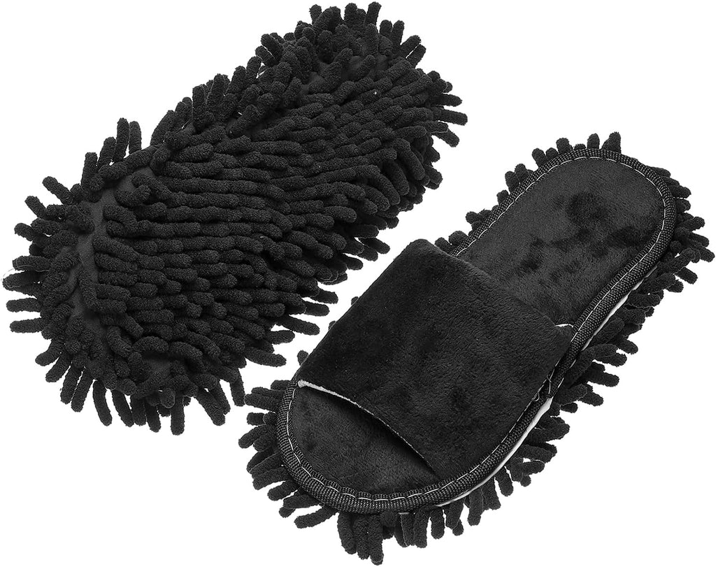uxcell Microfiber Mop Slippers, Chenille Detachable Mop Shoes Washable Reusable House Slippers for Floor Cleaning Office Home Use Women Men, Small Size 9.6", Black and White Striped