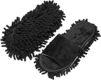 uxcell Microfiber Mop Slippers, Chenille Detachable Mop Shoes Washable Reusable House Slippers for Floor Cleaning Office Home Use Women Men, Small Size 9.6", Black and White Striped