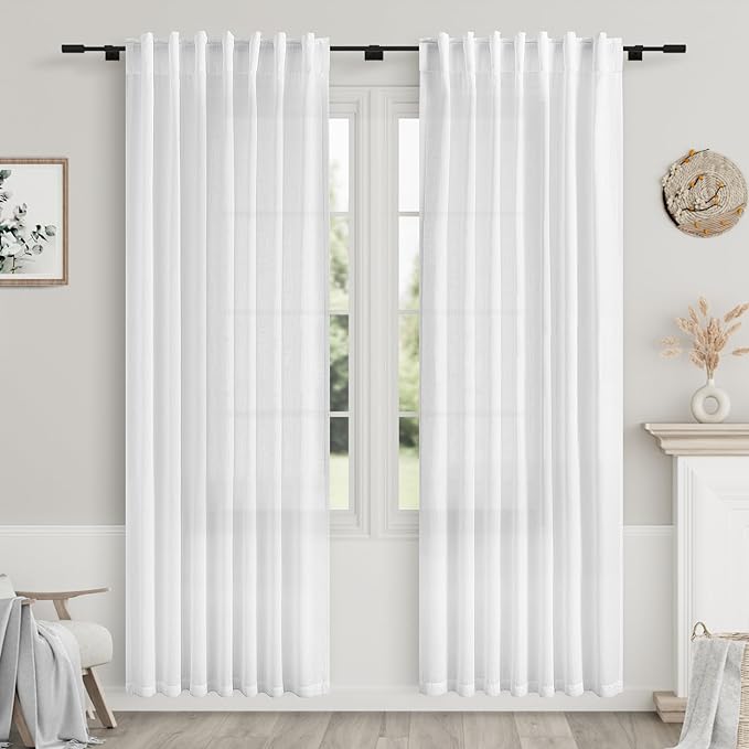 Nanspring White Linen Curtains 87 Inches Long by Nanspring