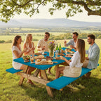 Smiry Picnic Table Cover with Bench Covers, Waterproof Elastic Fitted Polyester Tablecloths for 6 Ft Rectangle Tables, Washable Windproof Tablecloth for Camping, RV & Outdoor (Turquoise, 30x72 Inches)