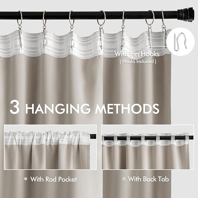MIULEE Natural Back Tab Blackout Curtains 102 Inch Long 2 Panels Set - Image 3