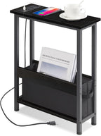 BAMGROW Slim Charging End Table with Storage - for Small Spaces and Bedroom (White)