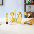 Cocktail Shaker Set with Arcylic Stand, Mixology Bartender Kit for Drink Mixing | Mixology Set with 7 Bar Set Tools Cocktail Kit (Gold)
