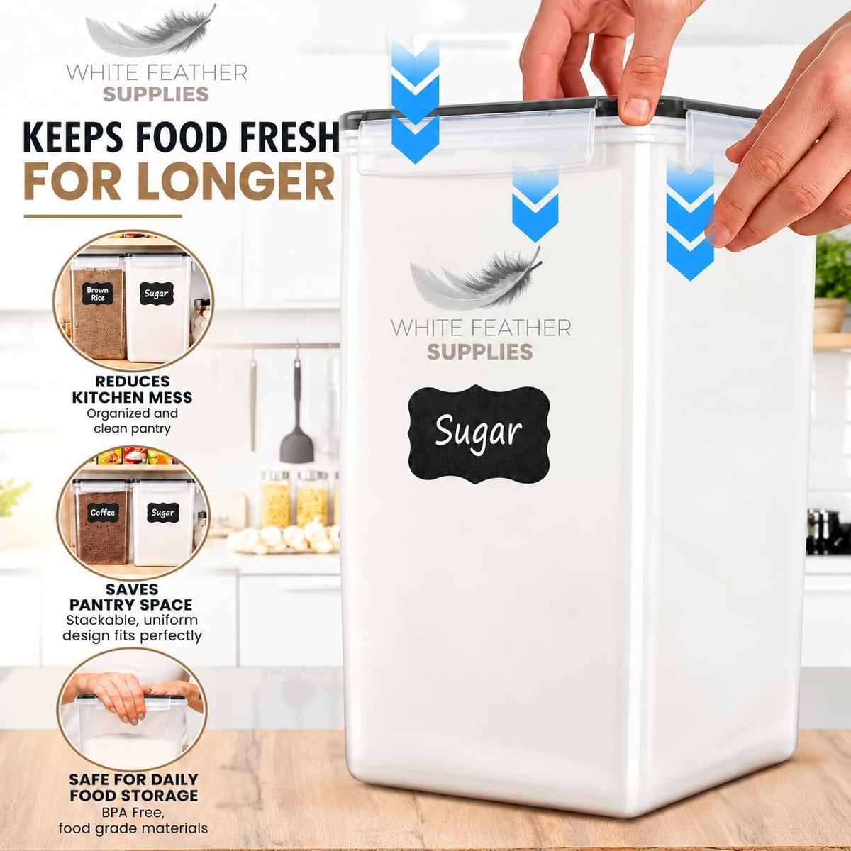 2 PC [7 Qt/ 6.5L/ 220 Oz] Large Flour Storage Containers with Airtight Lids