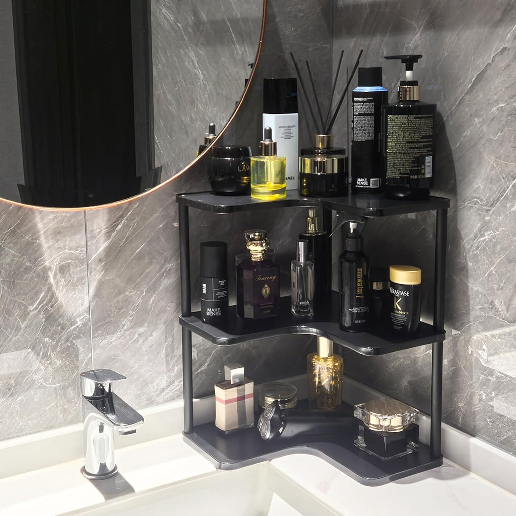 3 Tier Bathroom Organizer and Storage,Vanity Corner Shelf,Black