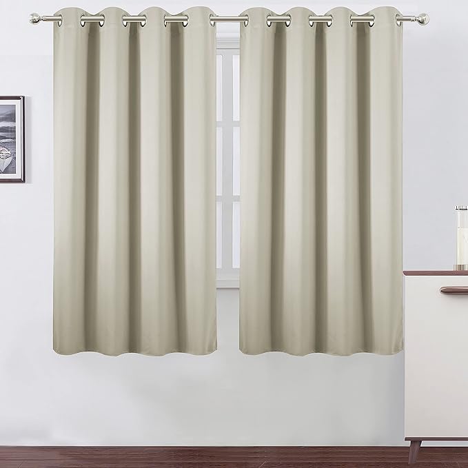 LEMOMO Light Beige Blackout Curtains 66 x 63 Inch Length/Set of 2 Curtain by Lemomo