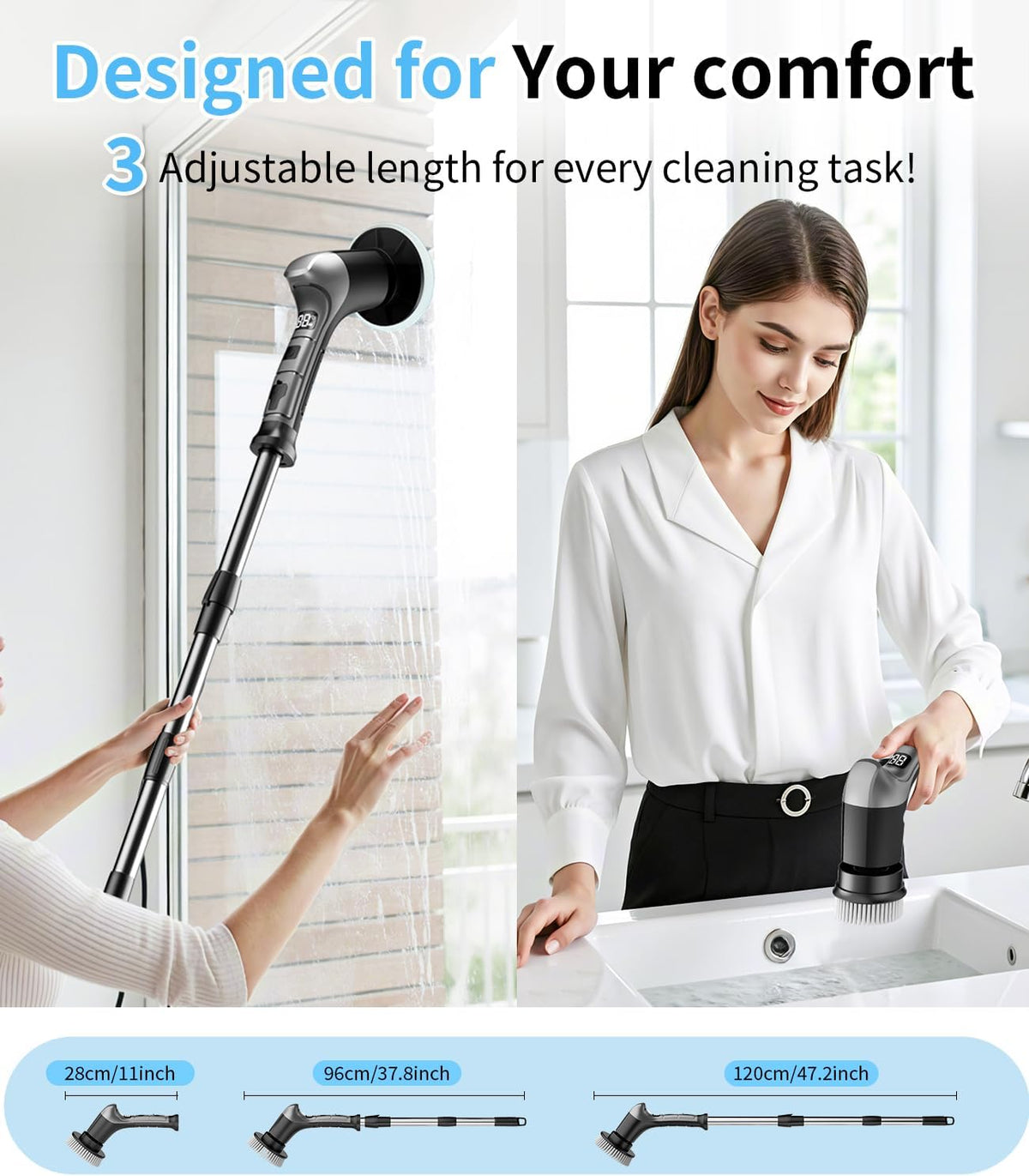 Electric Spin Scrubber for Bathtub,Kitchen,Shower Scrubber with Long Handle