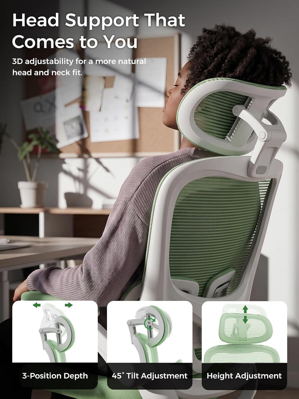 Ergonomic Office Desk Chair, Adjustable Dual Lumbar Support & Thick Seat