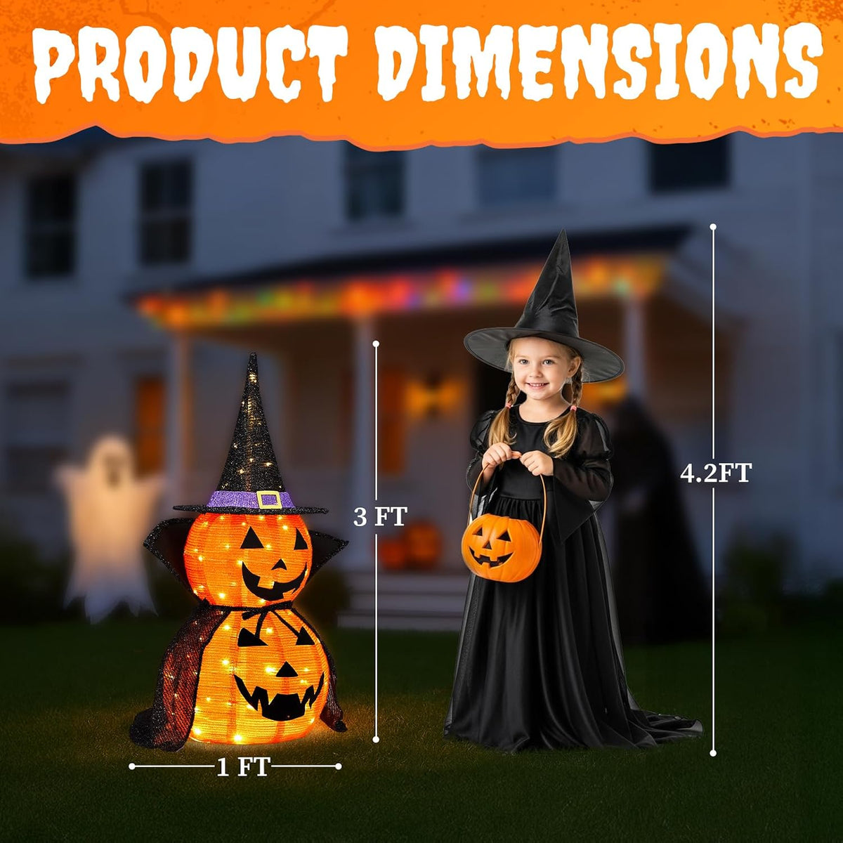 Outvita 2PC Halloween Collapsible Pumpkin Decoration, 150 LED Pop-Up Pumpkin Lamp with Star Cap, 3FT Plug in Halloween Lantern with Metal Stand for Indoor Outdoor Garden Patio Party Decor