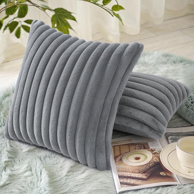decorUhome Cozy Faux Fur Throw Pillow Covers 22x22 Set of 2 Decorative Soft - Image 4