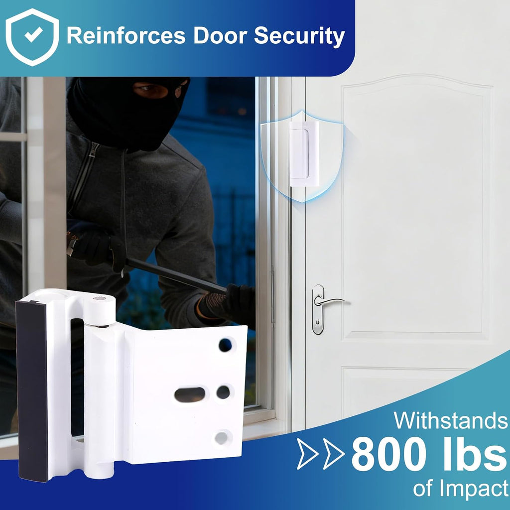 2-Pack Heavy-Duty Door Security Lock – Childproof Reinforcement Latch, Withstands 800 lbs of Force, Includes 8 Screws – Home Safety and Privacy Protection (White)