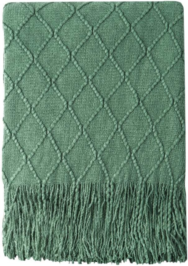BOURINA Green Throw Blanket 60x80 Inches Throw Textured Solid Soft Sofa Throw by BOURINA