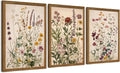 AVECCO 3 Piece Vintage Wildflower Botanical Framed Canvas Wall Art 12x16 in