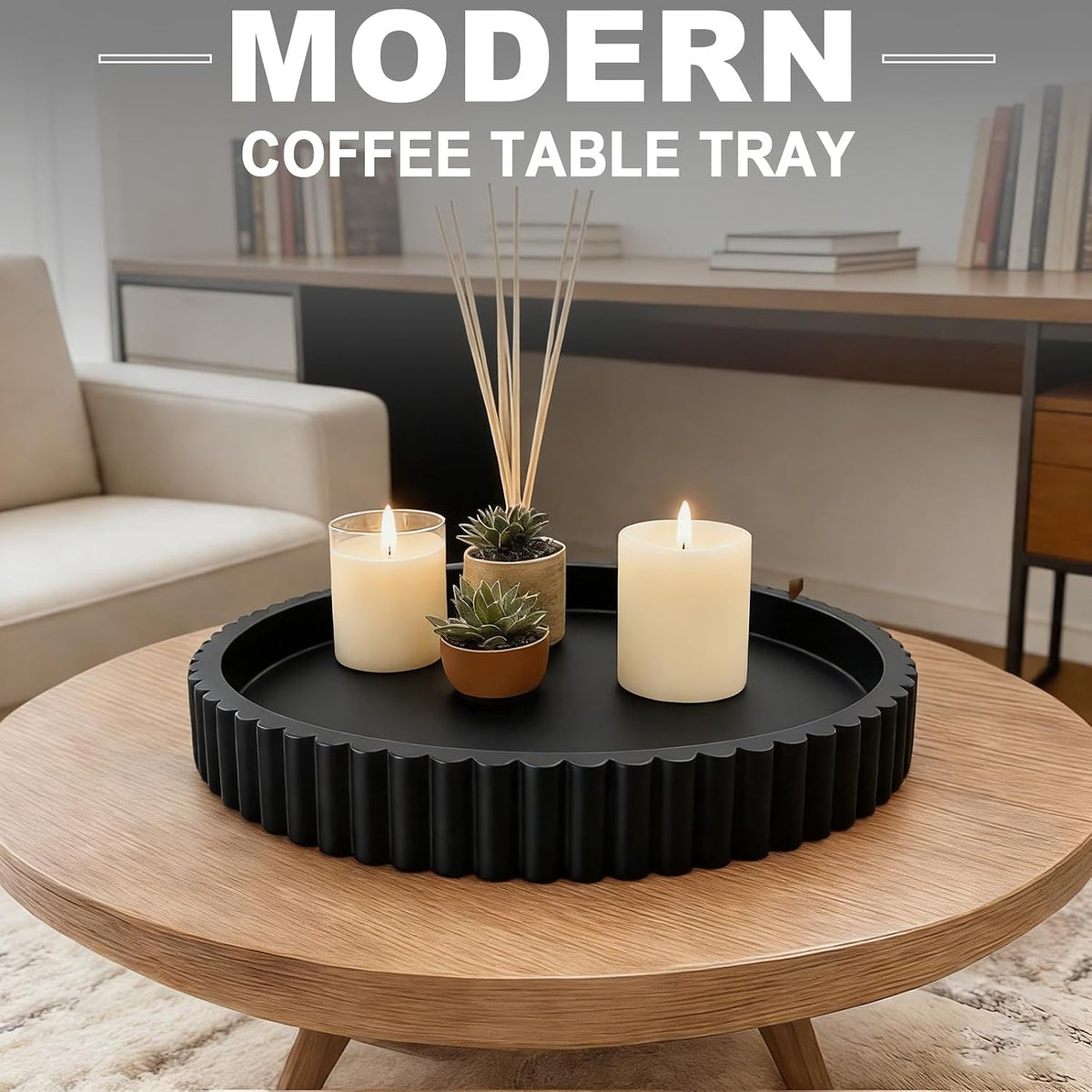 Round Decorative Tray for Coffee Table Decor Table Centerpieces
