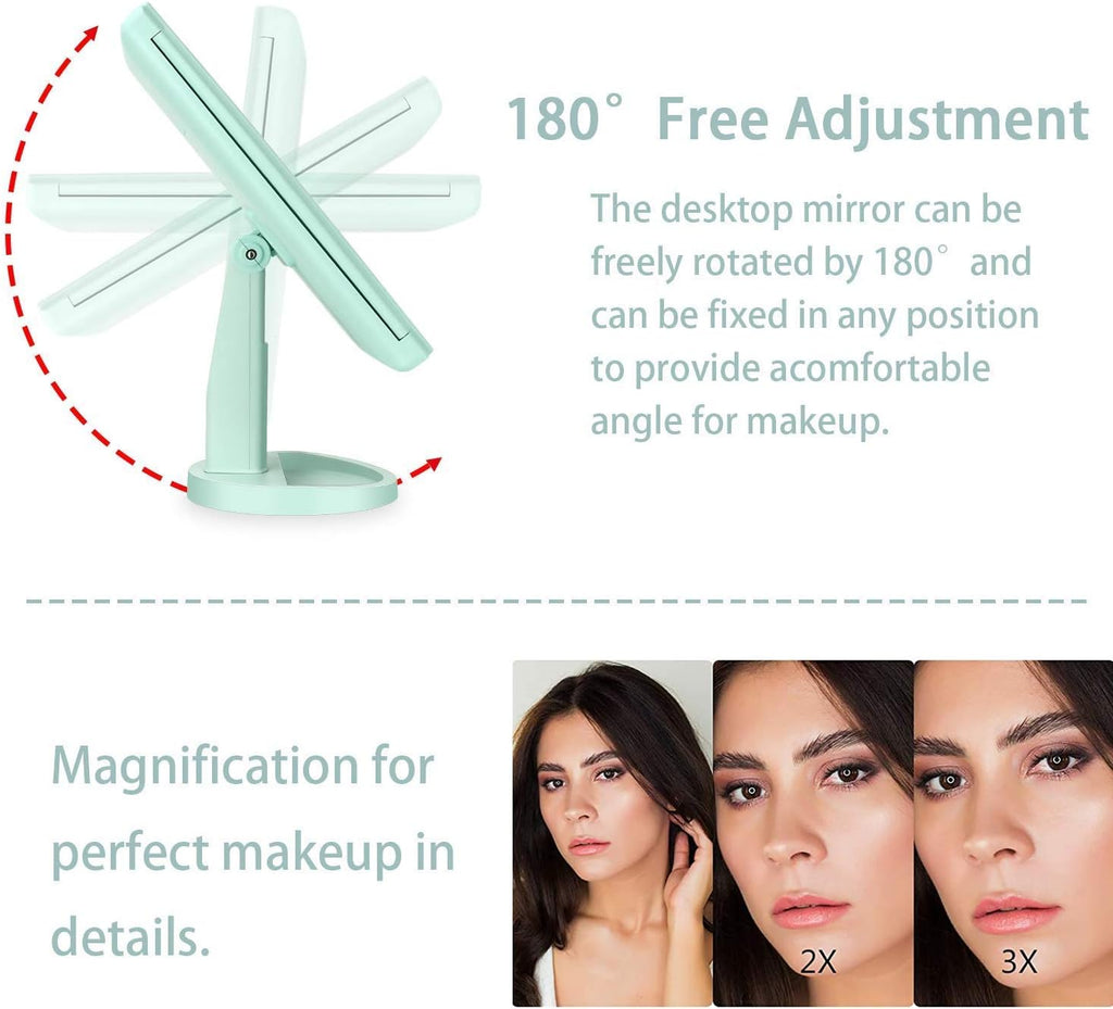 Flymiro Tri-fold Lighted Vanity Makeup Mirror with 3x/2x Magnification,Light up Mirror for Makeup,Touch Screen 21 LEDs,180° Rotation Countertop Cosmetic Mirror,Gifts for Women Mom Teen Girls