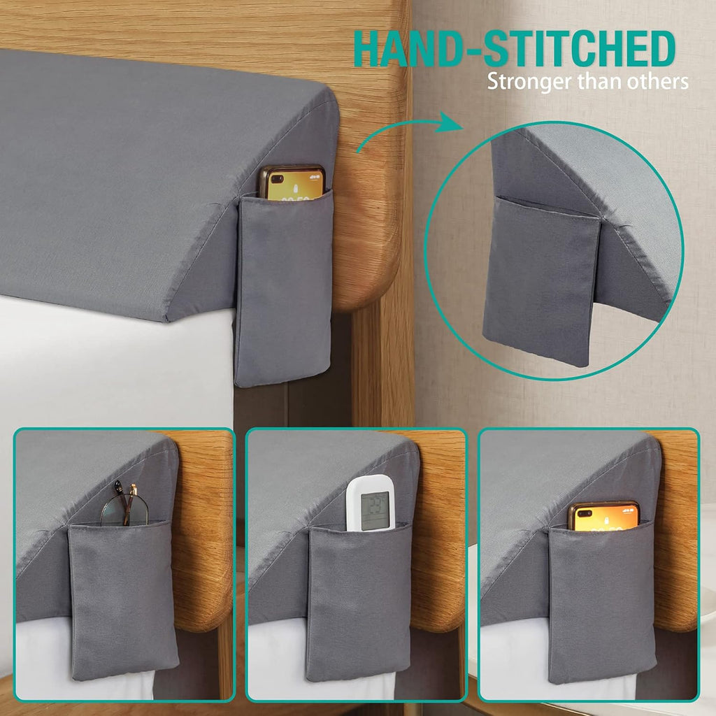 Vekkia Queen Bed Wedge Pillow for Headboard Gap,Mattress Gap Filler-Gray