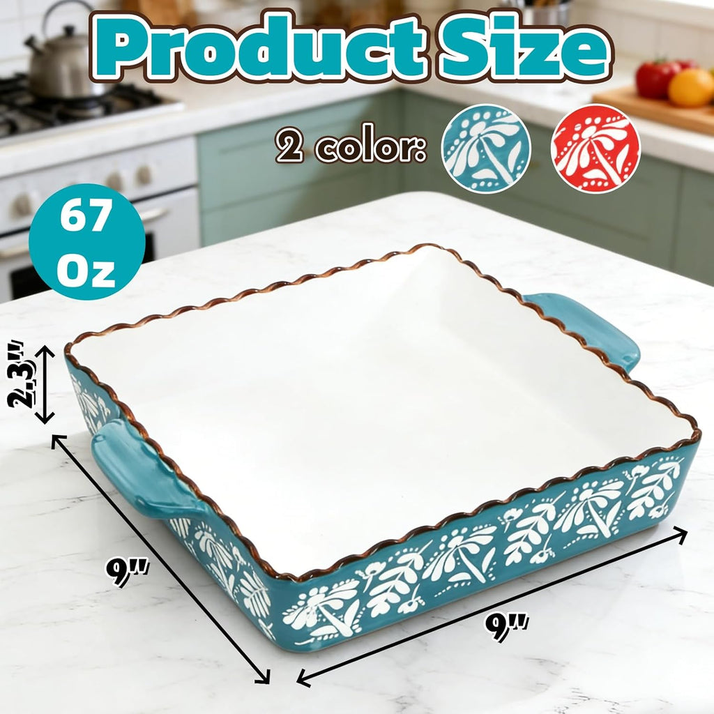 2 Pack Ceramic Baking Dish with Double Handle, 9 x 9 Inch