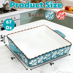 2 Pack Ceramic Baking Dish with Double Handle, 9 x 9 Inch