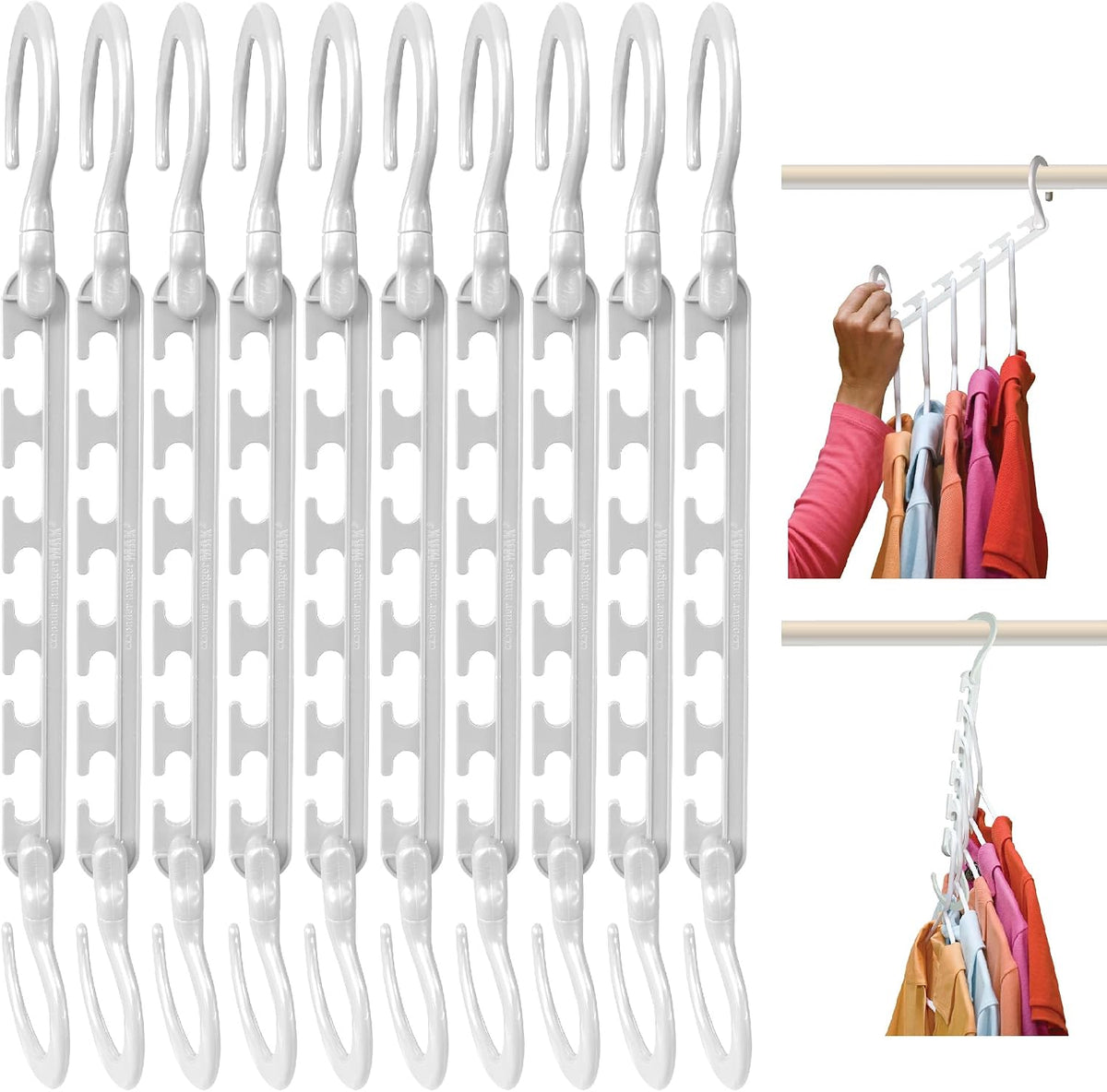 Max Space Saving Closet Hangers, 10-Pack, 360° Swivel, Grey