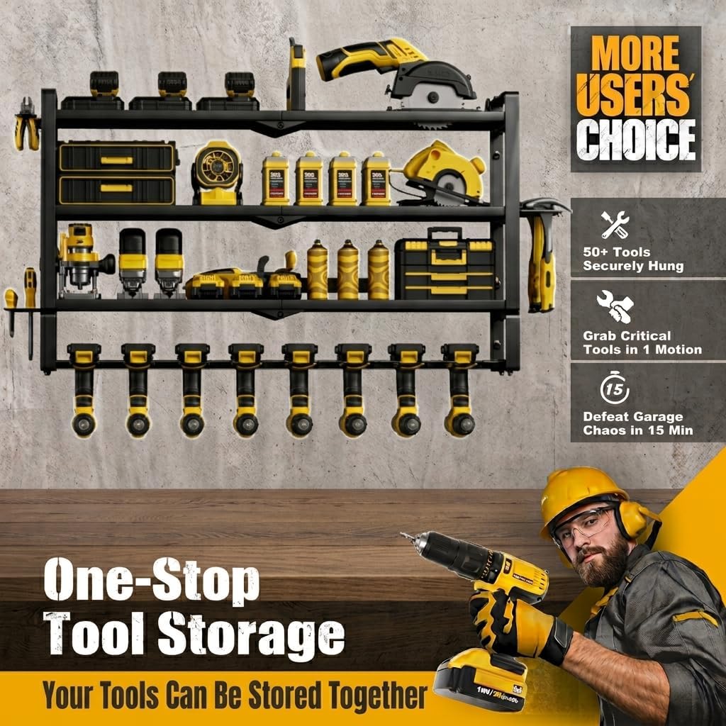 Extra Tall Power Tool Organizer Wall Mount, Drill Holder Storage Rack Shelf