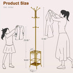 Hoctieon Coat Rack Freestanding, Coat Tree with Umbrella Holder, Metal Coat Rack Stand with 12 Hooks, Standing Coat Hanger Stand, Umbrella Stand for Entryway, Hat Rack Stand for Home Office