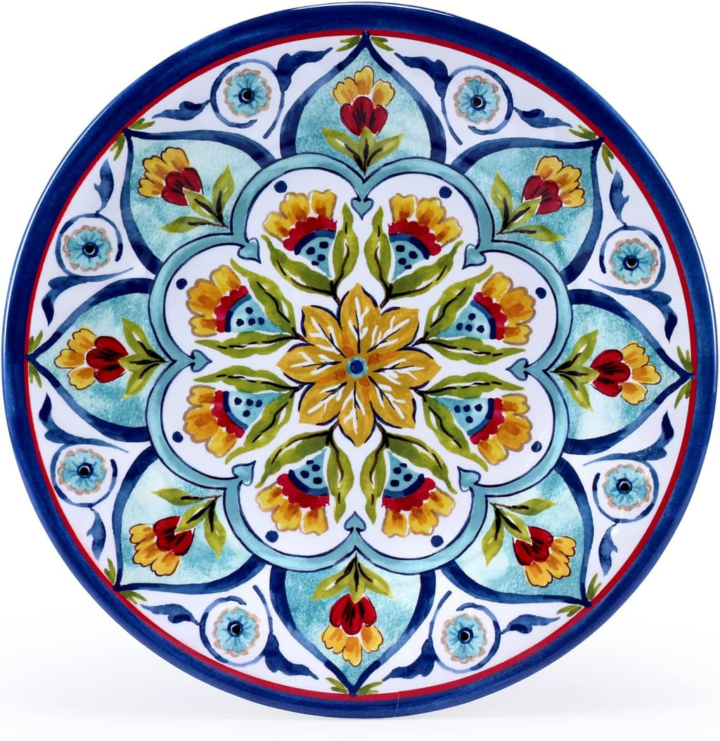 Retro Style Melamine Dinnerware Sets, 12Pcs  Durable Plates and Bowls for 4