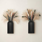 2 Pack Wooden Wall Vase Set with Pampas Grass Eucalyptus, Modern Farmhouse Boho Wall Decor for Living Room, Entryway, Hallway, Bathroom, Dining Room, Black Wall Art for Home Decoration