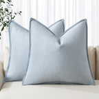 MIULEE Decorative Linen Euro Sham Pillow Covers 22x22 Inch Light Blue Boho by MIULEE