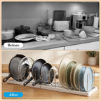 2 Pack Expandable Pots and Pans Organizer Under Cabinet, Foldable Kitchen Cabinet Organizer with 12 Adjustable Dividers, 31" Cookware Rack for Pots, Pans, Pot Lids, Cutting Boards & Bakeware