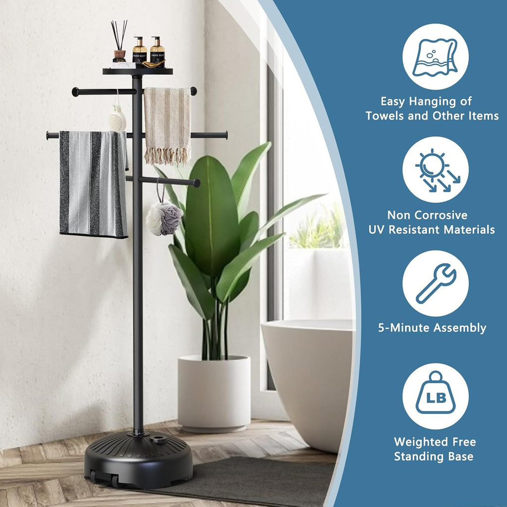 Pool Towel Rack with Wheels and Storage Tray for Indoor Outdoor Use