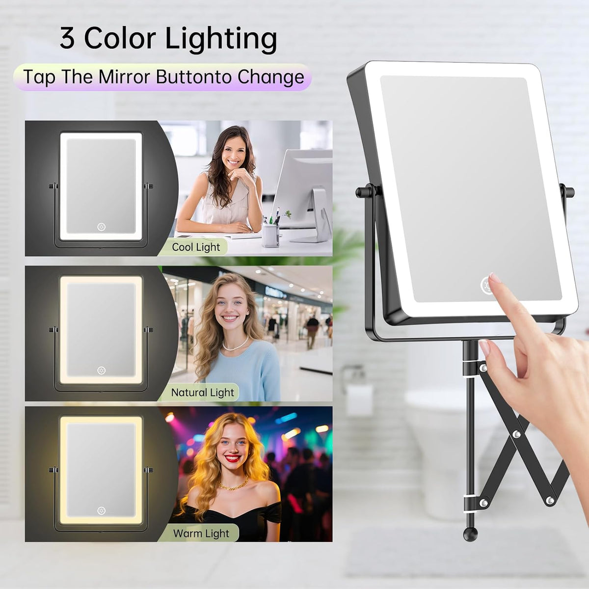 FASCINATE 8.7" 5000mAh Rechargeable Wall Mounted Makeup Mirror (Black)