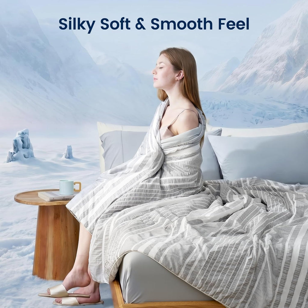Cozy Bliss Cationic Dyed Seersucker Cooling Comforter King Size, Lightweight Airflow Silky Cooling Bedding with Q-Max>0.45 for Bedroom, Home Decor, Hot Sleepers & Night Sweats, Grey 106"×90"
