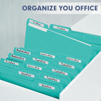 PANDRI Colored File Folders, 120 Pack 1/3 Cut Tab File Folder, Aqua