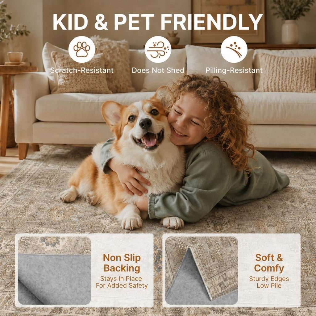 8x10 Area Rug Vintage Washable Rugs for Living Room Bedroom Nursery